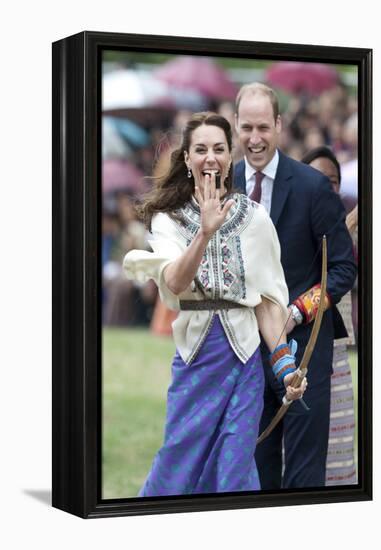 Prince William and Kate, Laughing Trying Archery in Bhutan-Associated Newspapers-Framed Stretched Canvas