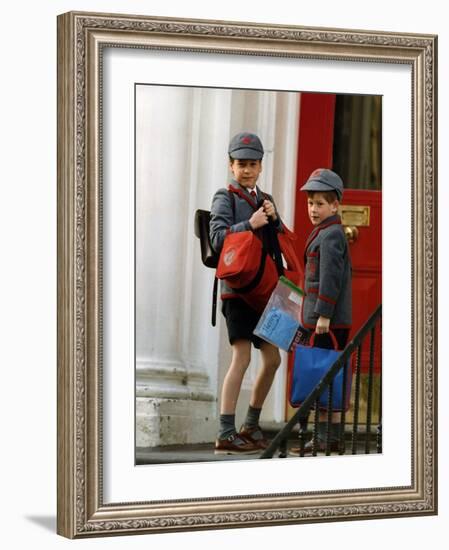 Prince William and Prince harry at their school after the easter holidays-null-Framed Photographic Print