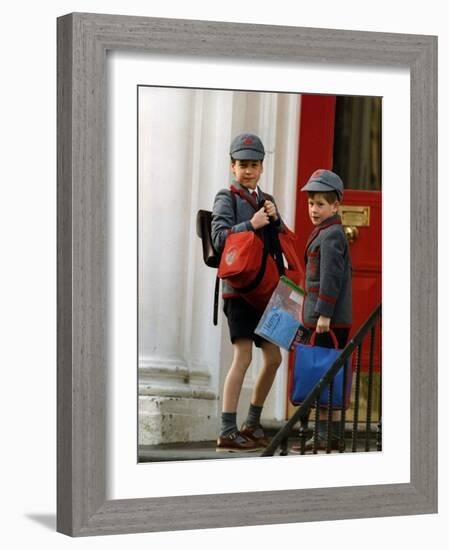 Prince William and Prince harry at their school after the easter holidays-null-Framed Photographic Print