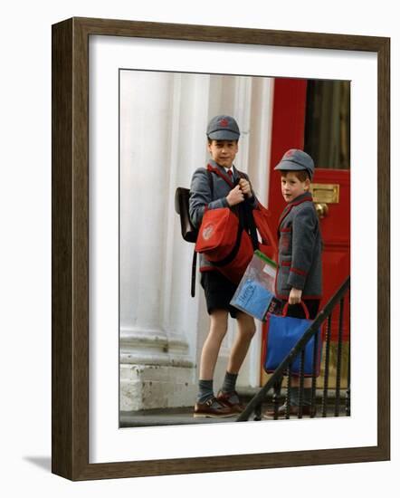 Prince William and Prince harry at their school after the easter holidays-null-Framed Photographic Print