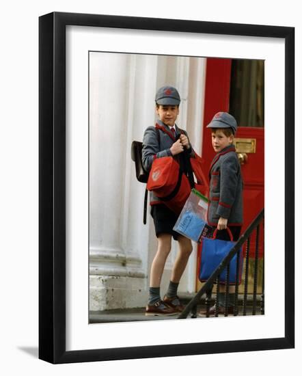 Prince William and Prince harry at their school after the easter holidays-null-Framed Photographic Print