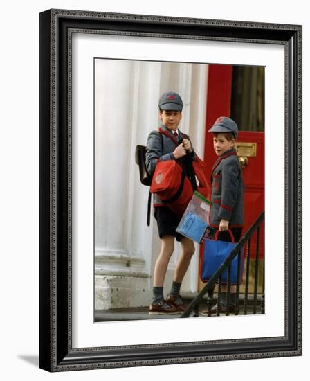 Prince William and Prince harry at their school after the easter holidays-null-Framed Photographic Print