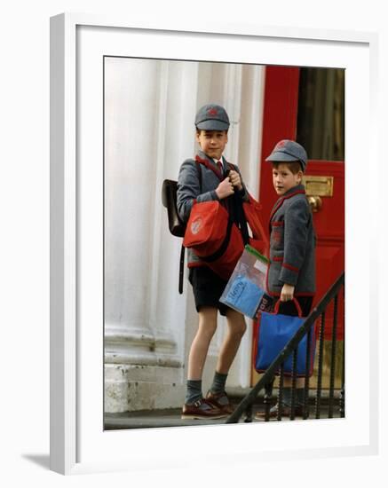 Prince William and Prince harry at their school after the easter holidays-null-Framed Photographic Print