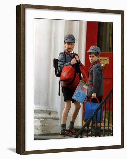 Prince William and Prince harry at their school after the easter holidays-null-Framed Photographic Print