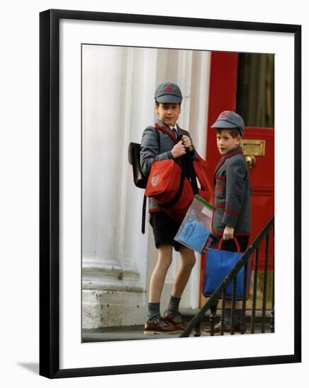 Prince William and Prince harry at their school after the easter holidays-null-Framed Photographic Print