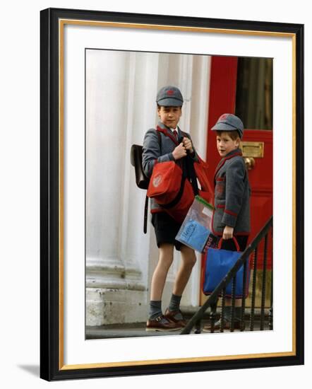 Prince William and Prince harry at their school after the easter holidays-null-Framed Photographic Print