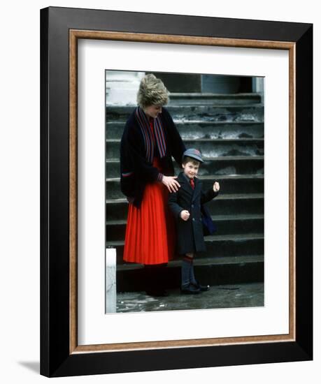 Prince William arriving at his first day at school with his mum Princess Diana-null-Framed Photographic Print