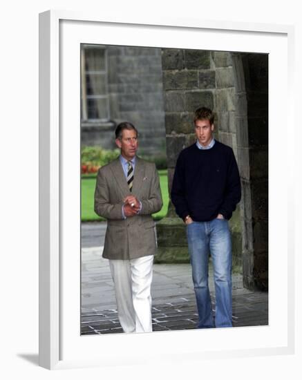 Prince William arriving at St Andrew's University With his father Prince Charles, September 2001-null-Framed Photographic Print
