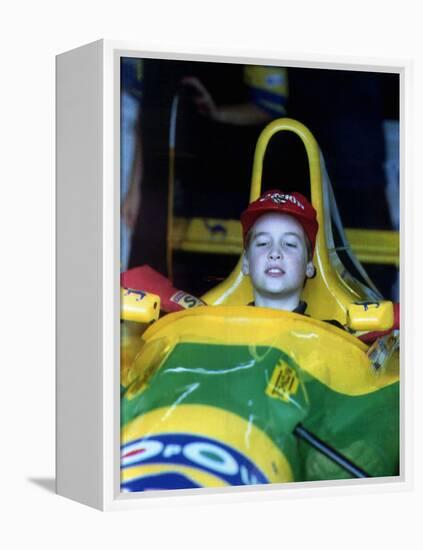 Prince William in F1 Benetton car at British Grand Prix , July 1992-null-Framed Premier Image Canvas