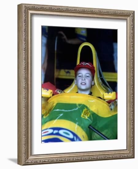 Prince William in F1 Benetton car at British Grand Prix , July 1992-null-Framed Photographic Print