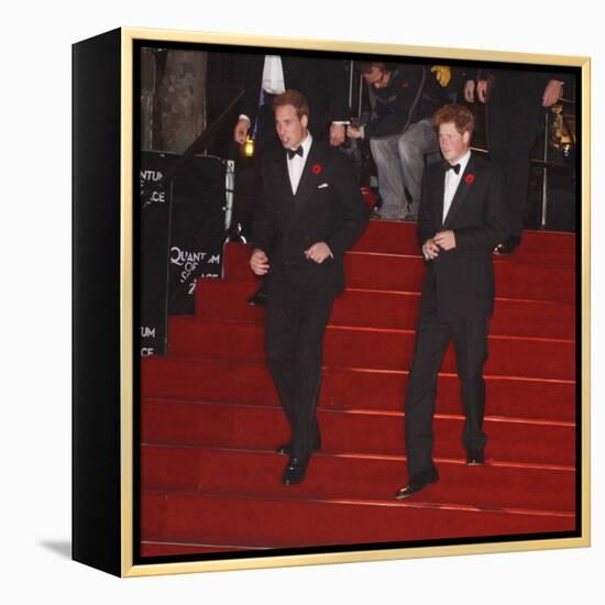 Prince William (left) and his brother Prince Harry arrive for the world premiere of the new James B-null-Framed Premier Image Canvas