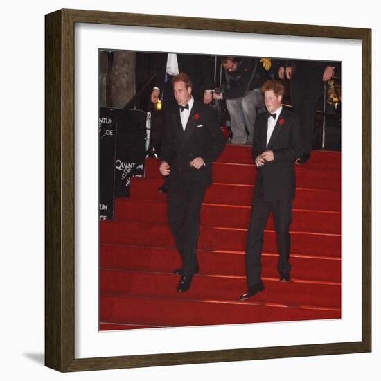 Prince William (left) and his brother Prince Harry arrive for the world premiere of the new James B-null-Framed Photographic Print