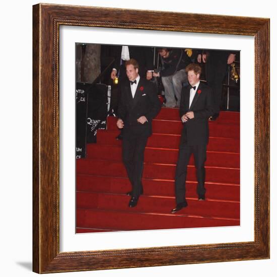 Prince William (left) and his brother Prince Harry arrive for the world premiere of the new James B-null-Framed Photographic Print