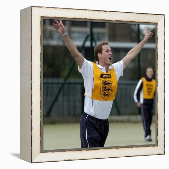 Prince William playing football at the FA Hat-Trick project in Newcastle upon Tyne-null-Framed Premier Image Canvas