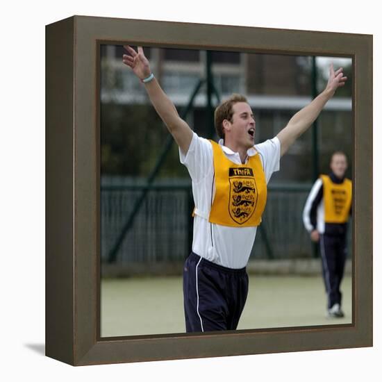 Prince William playing football at the FA Hat-Trick project in Newcastle upon Tyne-null-Framed Premier Image Canvas