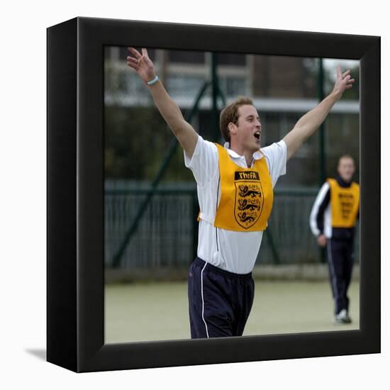 Prince William playing football at the FA Hat-Trick project in Newcastle upon Tyne-null-Framed Premier Image Canvas