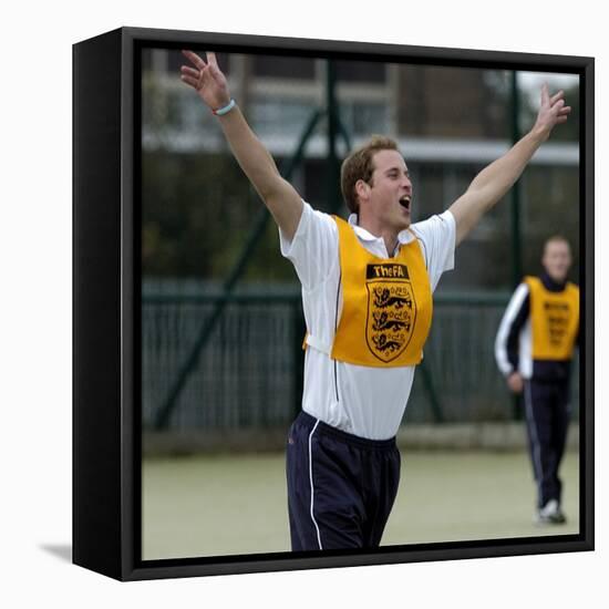 Prince William playing football at the FA Hat-Trick project in Newcastle upon Tyne-null-Framed Premier Image Canvas