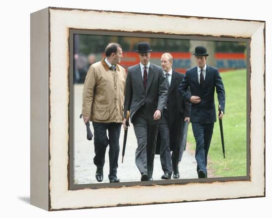 Prince William & Prince Harry wearing tie and traditional bowler hat, attending the Combined Cavalr-null-Framed Premier Image Canvas