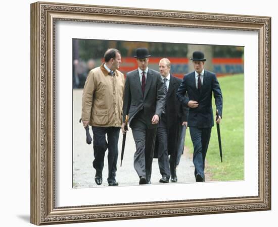 Prince William & Prince Harry wearing tie and traditional bowler hat, attending the Combined Cavalr-null-Framed Photographic Print