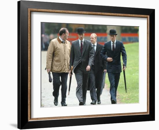 Prince William & Prince Harry wearing tie and traditional bowler hat, attending the Combined Cavalr-null-Framed Photographic Print