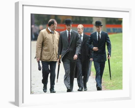 Prince William & Prince Harry wearing tie and traditional bowler hat, attending the Combined Cavalr-null-Framed Photographic Print