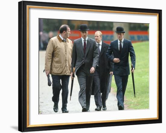 Prince William & Prince Harry wearing tie and traditional bowler hat, attending the Combined Cavalr-null-Framed Photographic Print