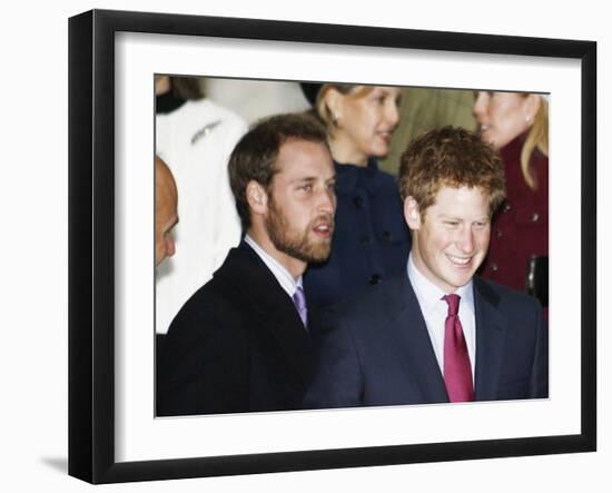Prince William, sporting a new beard, with his brother Prince Harry as the Royal Family attend a Ch-null-Framed Photographic Print
