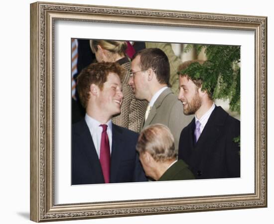 Prince William sporting a new beard with his brother Prince Harry as the Royal Family attend a Chri-null-Framed Photographic Print