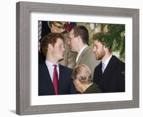 Prince William sporting a new beard with his brother Prince Harry as the Royal Family attend a Chri-null-Framed Photographic Print