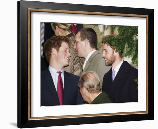 Prince William sporting a new beard with his brother Prince Harry as the Royal Family attend a Chri-null-Framed Photographic Print