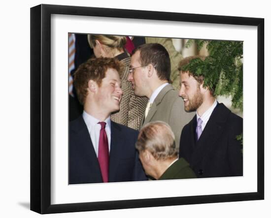 Prince William sporting a new beard with his brother Prince Harry as the Royal Family attend a Chri-null-Framed Photographic Print