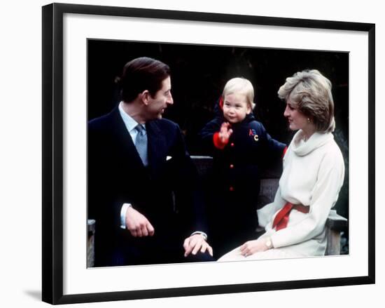 Prince William with Prince Charles and Princess Diana at Kensington Palace December 1983-null-Framed Photographic Print