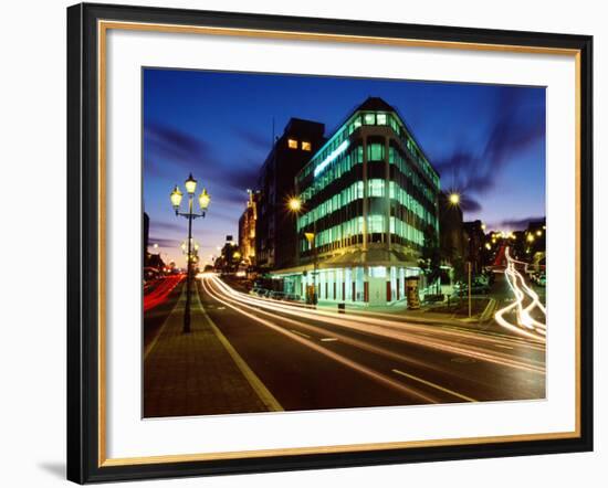 Princes Street and High Street at Dusk, Dunedin, New Zealand-David Wall-Framed Photographic Print
