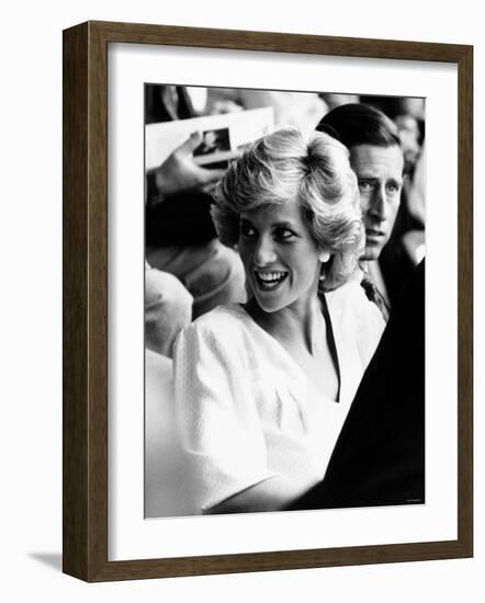 Princess Diana and Prince Charles at Live Aid Concert 1985. Wembley Stadium-null-Framed Photographic Print