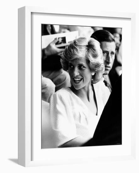 Princess Diana and Prince Charles at Live Aid Concert 1985. Wembley Stadium-null-Framed Photographic Print