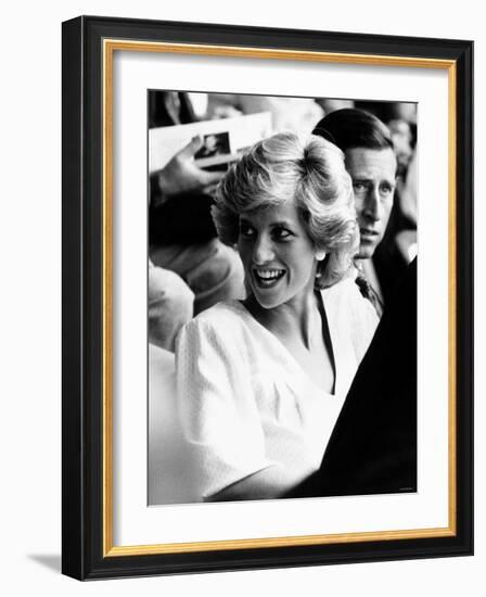 Princess Diana and Prince Charles at Live Aid Concert 1985. Wembley Stadium-null-Framed Photographic Print