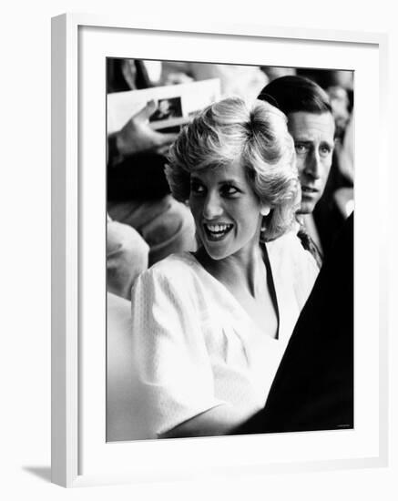 Princess Diana and Prince Charles at Live Aid Concert 1985. Wembley Stadium-null-Framed Photographic Print