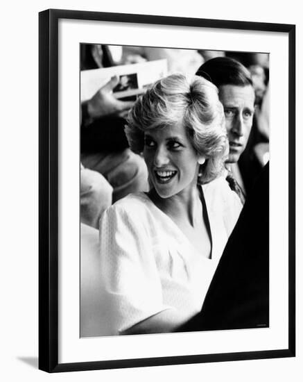 Princess Diana and Prince Charles at Live Aid Concert 1985. Wembley Stadium-null-Framed Photographic Print