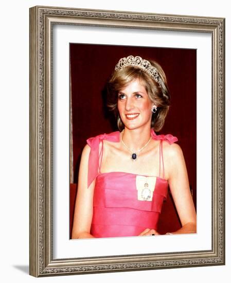 Princess Diana in Australia at the State Reception at Brisbane Wearing a Pink Dress and Tiara-null-Framed Photographic Print