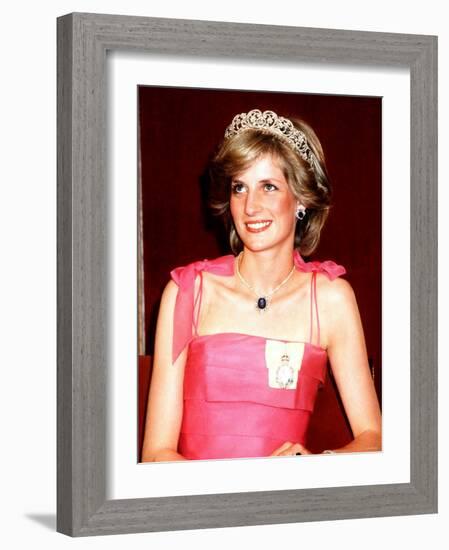 Princess Diana in Australia at the State Reception at Brisbane Wearing a Pink Dress and Tiara-null-Framed Photographic Print