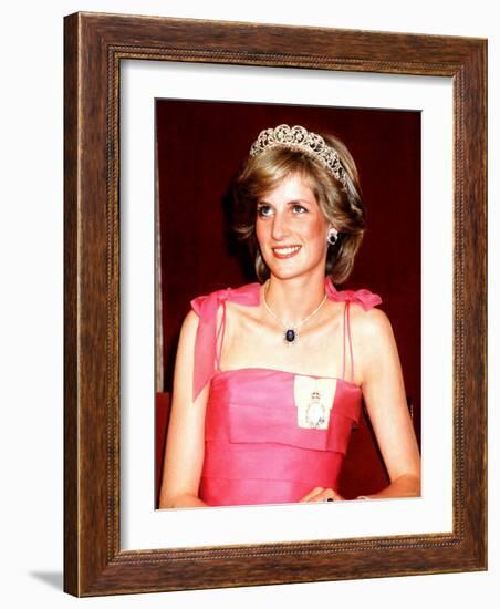 Princess Diana in Australia at the State Reception at Brisbane Wearing a Pink Dress and Tiara-null-Framed Photographic Print