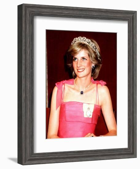 Princess Diana in Australia at the State Reception at Brisbane Wearing a Pink Dress and Tiara-null-Framed Photographic Print