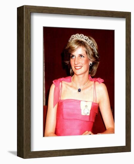 Princess Diana in Australia at the State Reception at Brisbane Wearing a Pink Dress and Tiara-null-Framed Photographic Print