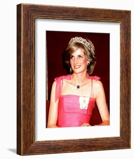 Princess Diana in Australia at the State Reception at Brisbane Wearing a Pink Dress and Tiara-null-Framed Photographic Print