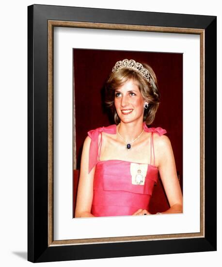 Princess Diana in Australia at the State Reception at Brisbane Wearing a Pink Dress and Tiara-null-Framed Photographic Print