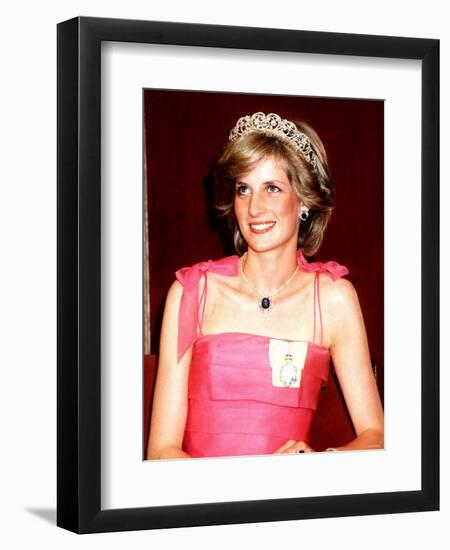 Princess Diana in Australia at the State Reception at Brisbane Wearing a Pink Dress and Tiara-null-Framed Photographic Print