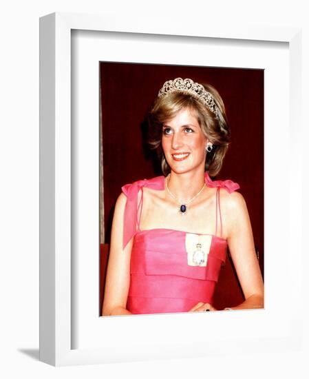 Princess Diana in Australia at the State Reception at Brisbane Wearing a Pink Dress and Tiara-null-Framed Photographic Print