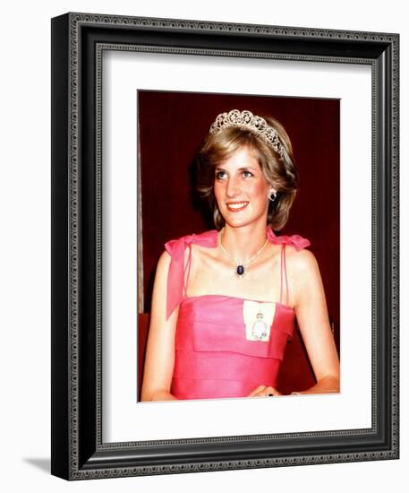 Princess Diana in Australia at the State Reception at Brisbane Wearing a Pink Dress and Tiara-null-Framed Photographic Print