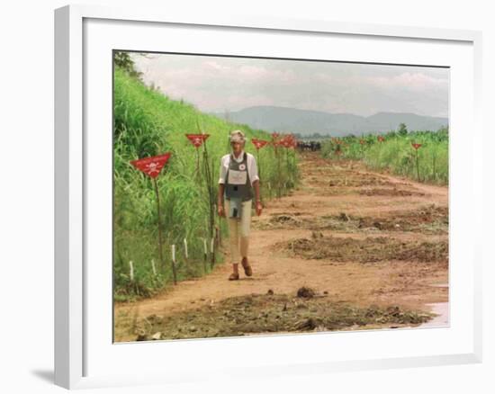 Princess Diana in Minefield Outside Haunbo Angola Endorsing the Red Cross Campaign-null-Framed Photographic Print