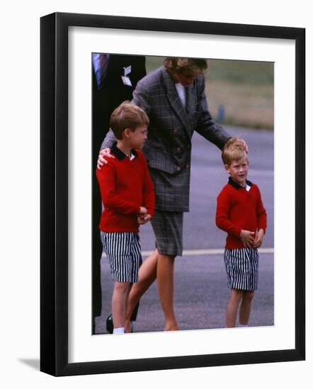 Princess Diana Princess of Wales arriving at Dyce Airport Aberdeen with Prince William and Prince H--Framed Photographic Print